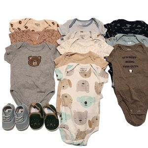 DuckDuck Goose and Carter's Assorted Onesies + Infant Shoes 14 Piece Bundle Deal